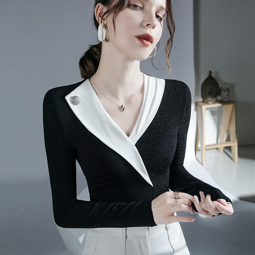 FN2022819设计感拼色上衣秋冬新款内搭打底衫洋气 商品图0