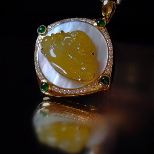 18k设计款鸡油黄翡翠弥勒项坠（价格18k金项链） 商品图6