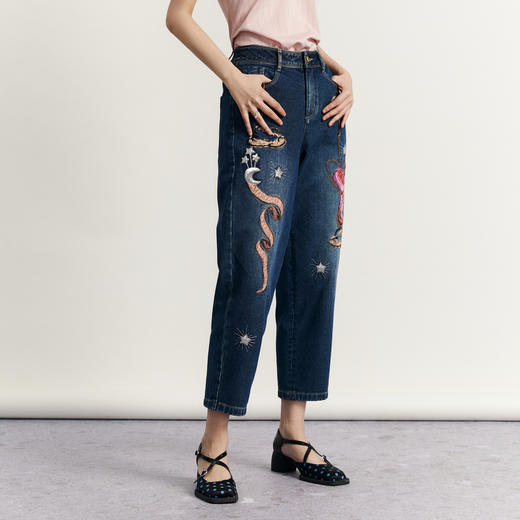 谜底复古绣花牛仔裤女2023秋季新款原创重工刺绣萝卜裤233MK0965 商品图1