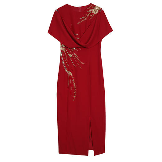 高贵优雅，喜婆婆婚宴装红色礼服夏新款气质绣花旗袍连衣裙AHM-mdnz5683 商品图4