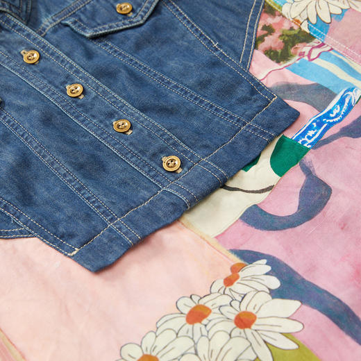 谜底复古牛仔拼接连衣裙2023秋款宽松H型主题花色中长裙233ML1061 商品图3