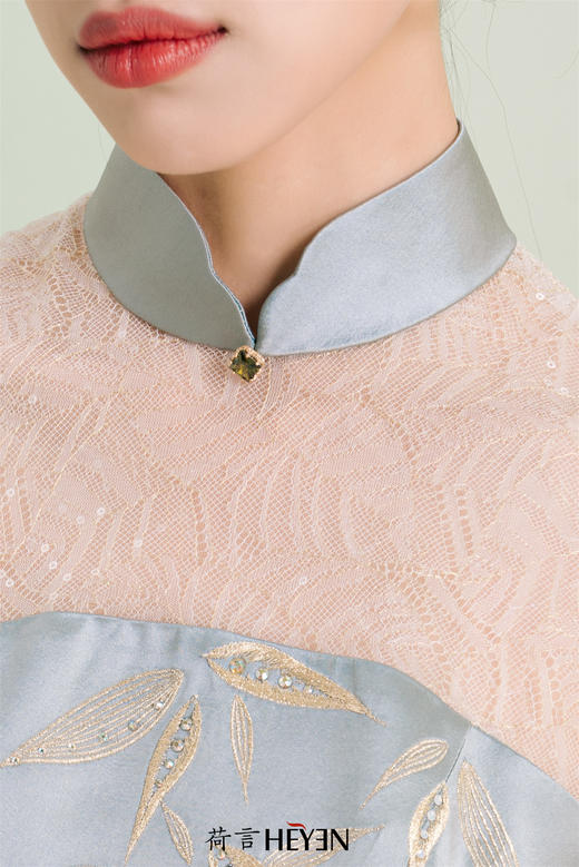 荷言HEYEN 山明竹隐 烫钻旗袍礼服裙高级定制 商品图1