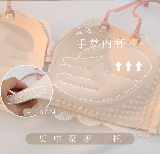 【新款甜桃蕾丝+奶油舒芙蕾2件优惠装文胸 】内衣女小胸显大聚拢性感蕾丝无钢圈学生上托防下垂调整文胸罩套装七夕情人节，绣花蕾丝撩人性感 商品图1