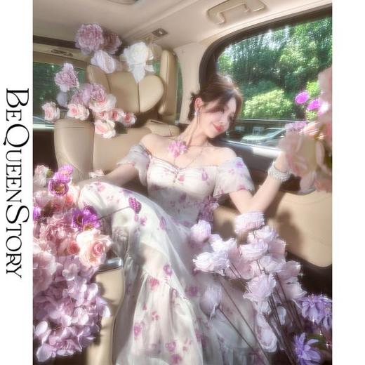 BeQueenStory【紫莲幽梦】优雅轻薄钉珠抽褶层次感连衣裙2023夏季 商品图3