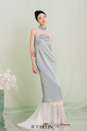荷言HEYEN 山明竹隐 烫钻旗袍礼服裙高级定制