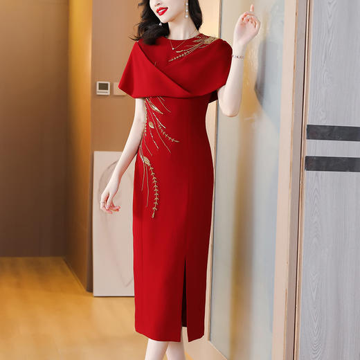 高贵优雅，喜婆婆婚宴装红色礼服夏新款气质绣花旗袍连衣裙AHM-mdnz5683 商品图2