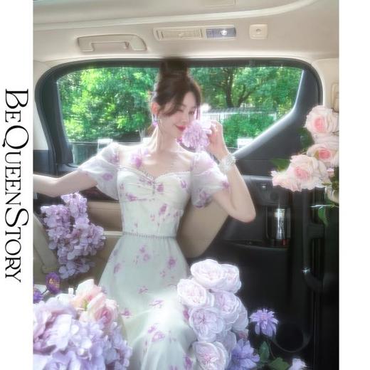 BeQueenStory【紫莲幽梦】优雅轻薄钉珠抽褶层次感连衣裙2023夏季 商品图2