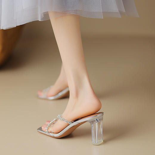 时尚优雅，PVC钻条水晶跟高跟凉拖HBP-5373 商品图1