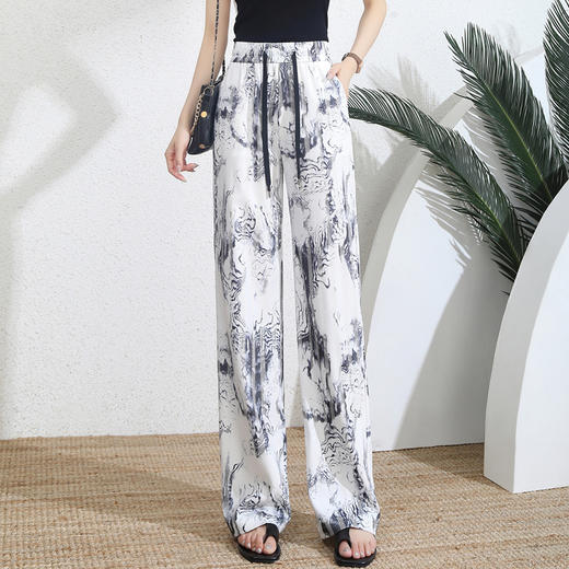 夏季新款，印染水墨画休闲垂感裤子天丝阔腿裤HR-MFE8965-1 商品图1