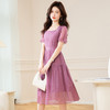 时尚新款，木耳边方领高腰中长裙紫色优雅花边短袖连衣裙QYM-TB-CY1251-Y 商品缩略图3