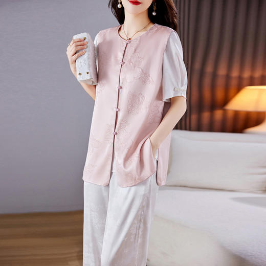 新款夏季圆领刺绣复古马甲中式唐装时尚浪漫柔美三件套HR-WS23179 商品图2