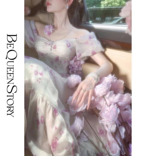 BeQueenStory【紫莲幽梦】优雅轻薄钉珠抽褶层次感连衣裙2023夏季 商品图0