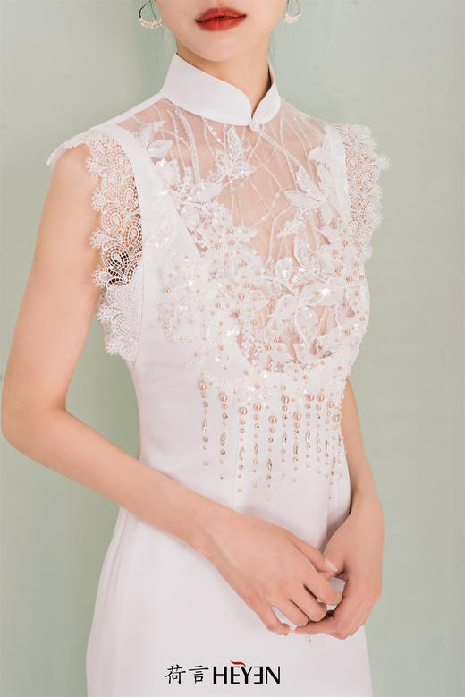 荷言HEYEN 海上月明 白色蕾丝新娘旗袍 商品图6