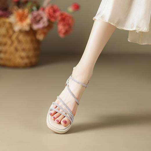 夏季优雅，轻奢水钻防水台粗跟高跟凉鞋DMJ-81299F 商品图1