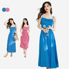 西遇法式茶歇收腰缩褶抹胸蓝色吊带连衣裙女新款夏大摆裙长裙V1231225 商品缩略图0