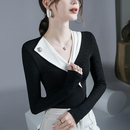 FN2022819设计感拼色上衣秋冬新款内搭打底衫洋气 商品图1