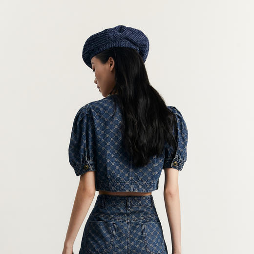 谜底复古牛仔提花外套短袖女2023秋季新款小香风短款233MW0963 商品图2