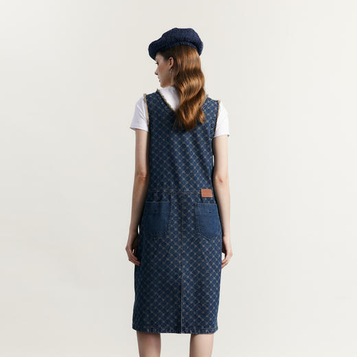 谜底复古A型牛仔连衣裙无袖2023秋新款小香风提花背心裙233ML0976 商品图2