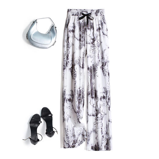 夏季新款，印染水墨画休闲垂感裤子天丝阔腿裤HR-MFE8965-1 商品图7