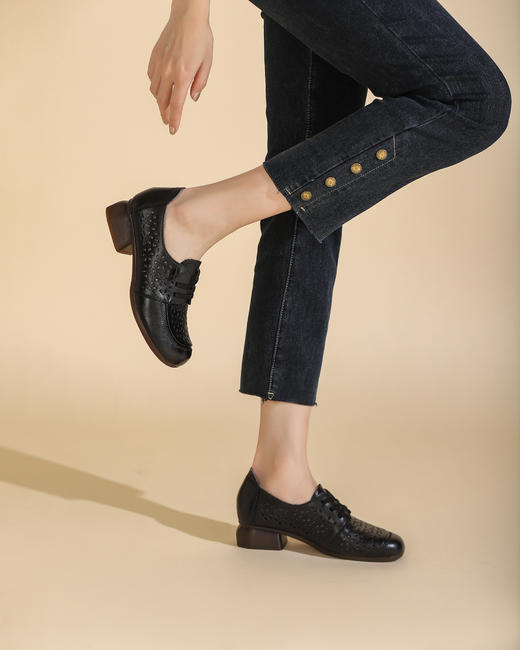 西村名物2023夏季新款休闲风镂空扣带单鞋女软底软面洞洞鞋X23AH13351 商品图8