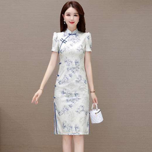 复古旗袍裙印花连衣裙，时尚气质包臀 一步裙QYM-MD3393-Y 商品图0