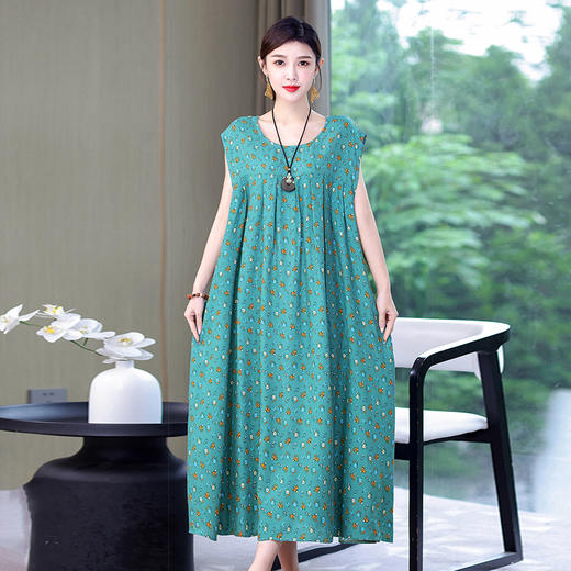 HS-766棉绸连衣裙夏季加肥加大码女装时尚宽松大摆长裙 商品图1