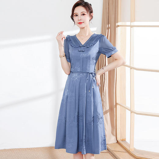 气质妈妈装连衣裙新款短袖裙改良复古旗袍裙中长裙QYM-JJ-GQ958-Y 商品图5