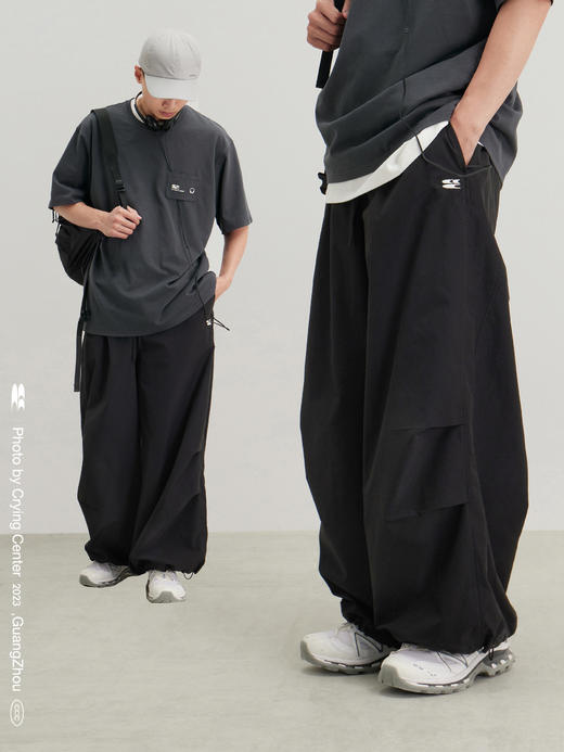 CryingCenter 灰绿 美式风衣料阔腿裤橡筋运动裤空气裤 哭喊中心 商品图1