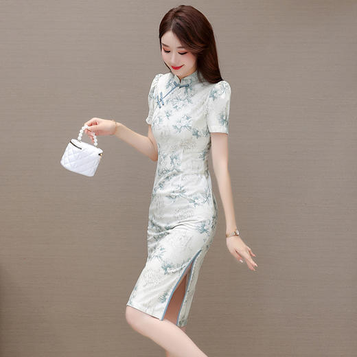 复古旗袍裙印花连衣裙，时尚气质包臀 一步裙QYM-MD3393-Y 商品图1