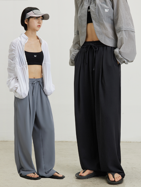 CryingCenter冰丝裤子男女夏季凉感防晒薄款抽绳宽松直筒垂感西裤