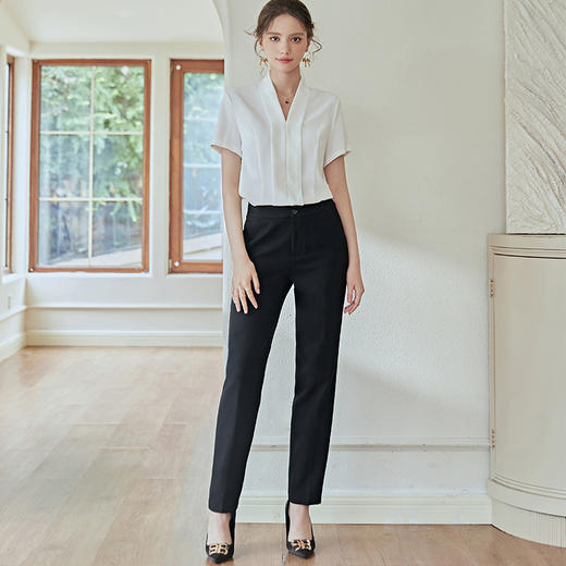 短袖衬衫夏季女新款V领通勤薄款上衣白色雪纺衫职业衬衣工装 商品图0