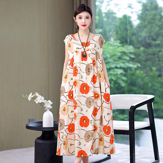 HS-766棉绸连衣裙夏季加肥加大码女装时尚宽松大摆长裙 商品图4