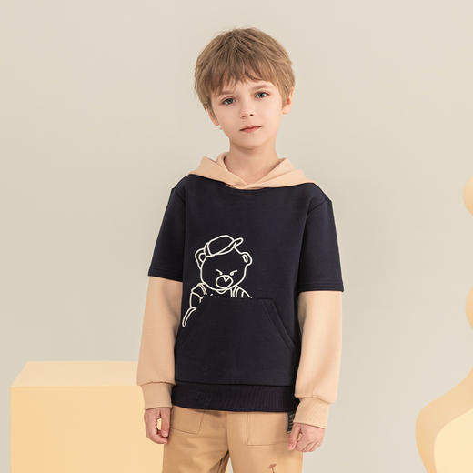 mettekids男童卫衣2023秋季新款假两件长袖儿童休闲卡通连帽童装 商品图0