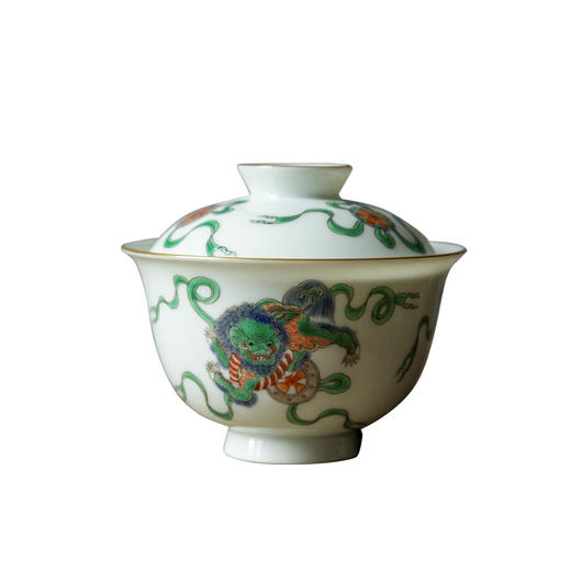 茶香记 徐窑 事事如意吉祥元宝盖碗 粉彩手绘 瑞狮戏珠图 盖碗 商品图4