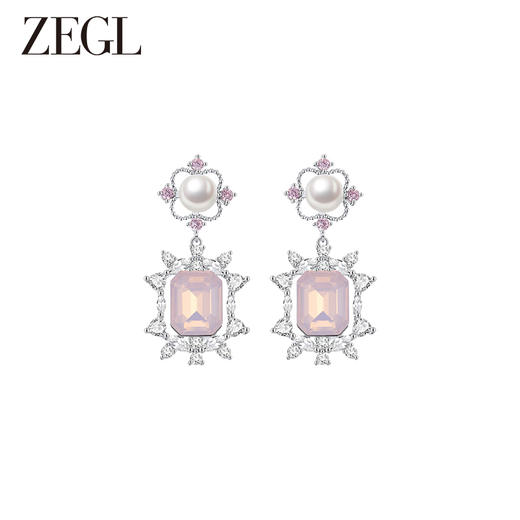 ZEGL设计师蕾丝系列几何粉锆耳环女小众设计感高级耳钉银针耳饰品 商品图1