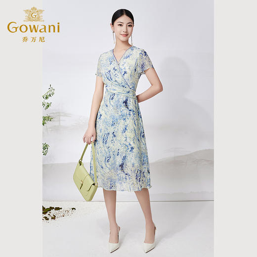 乔万尼真丝连衣裙100%桑蚕丝法式V领收腰气质ET2E299 商品图3