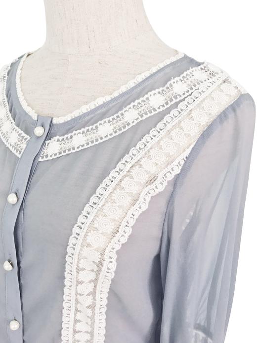TYNVIE 拼接织花边长袖上衣-灰蓝色 商品图3