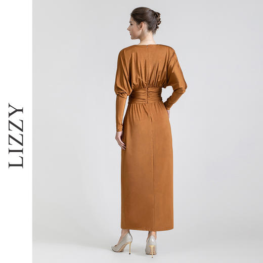 LIZZY 优雅名媛风复古V领高腰长款开叉礼服连衣裙7522 商品图3