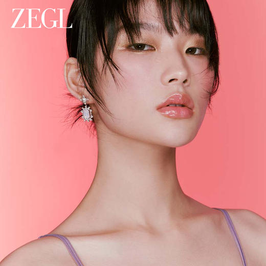ZEGL设计师蕾丝系列几何粉锆耳环女小众设计感高级耳钉银针耳饰品 商品图3