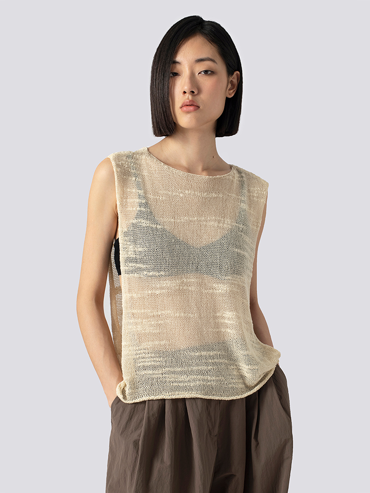 322工房手工纹理藤缠纱棉针织背心2023夏无袖百搭性感罩衫女B087