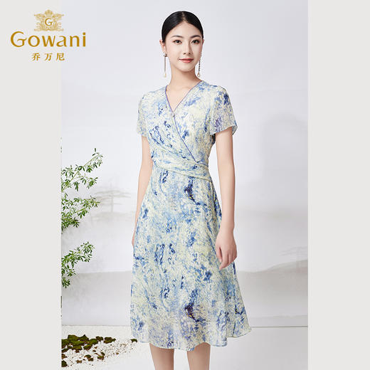 乔万尼真丝连衣裙100%桑蚕丝法式V领收腰气质ET2E299 商品图2