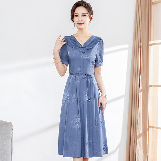 气质妈妈装连衣裙新款短袖裙改良复古旗袍裙中长裙QYM-JJ-GQ958-Y 商品图1