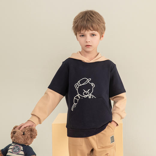 mettekids男童卫衣2023秋季新款假两件长袖儿童休闲卡通连帽童装 商品图2