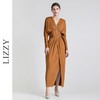 LIZZY 优雅名媛风复古V领高腰长款开叉礼服连衣裙7522 商品缩略图0