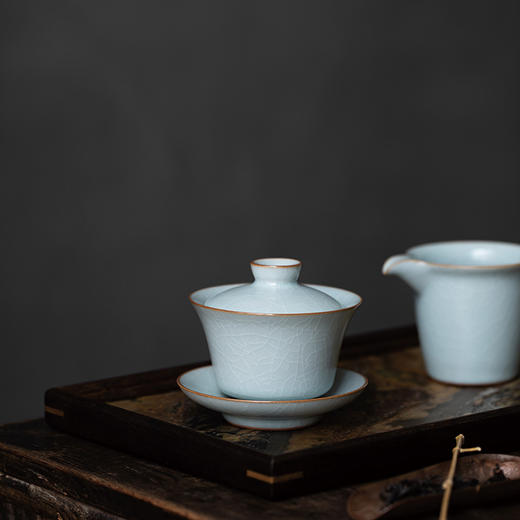 【丰子汝窑】【禅定盖碗】三才盖碗纯手工开片陶瓷汝瓷功夫茶具 商品图2