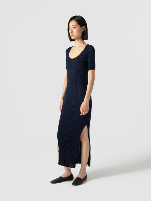 322工房重塑经典天蚕丝螺纹针织短袖连衣裙2023年夏显瘦长裙B086 商品图2