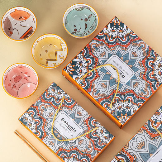 【卡通可爱❗️萌趣动物日式餐具】萌趣可爱，可蒸可烤，碗口圆润，防滑设计，精致青花图案，碗筷套装礼盒青花陶瓷碗粉丝专属伴手礼新年礼盒年货礼盒 商品图2