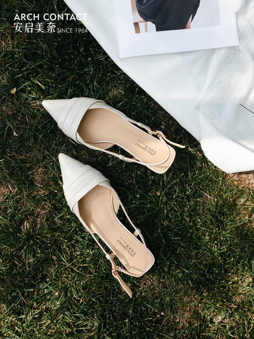 ARCHCONTACT安启美奈夏款羊皮尖头高跟凉鞋52831 商品图3