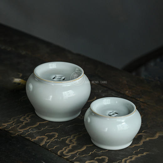 【抱翁堂】景德镇元宝杯铜钱建水陶瓷水洗茶洗【甜白釉铜钱建水/大】 商品图4