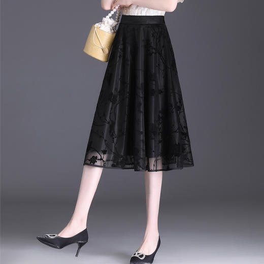 长款蕾丝大摆A字裙松紧腰气质修身时髦通勤半身裙MYX-6628 商品图1